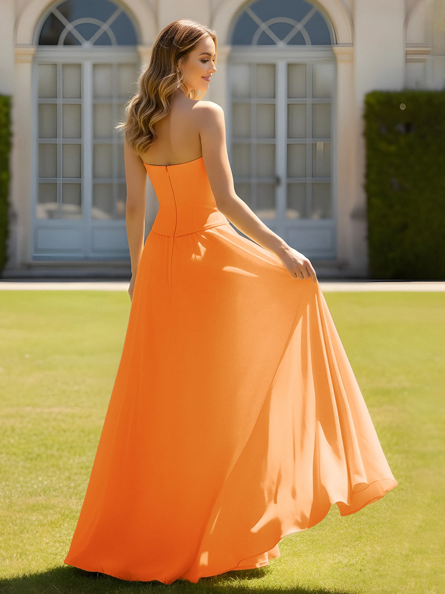 A-Line Sweetheart Chiffon Minimal Prom Dress Orange - Image 2