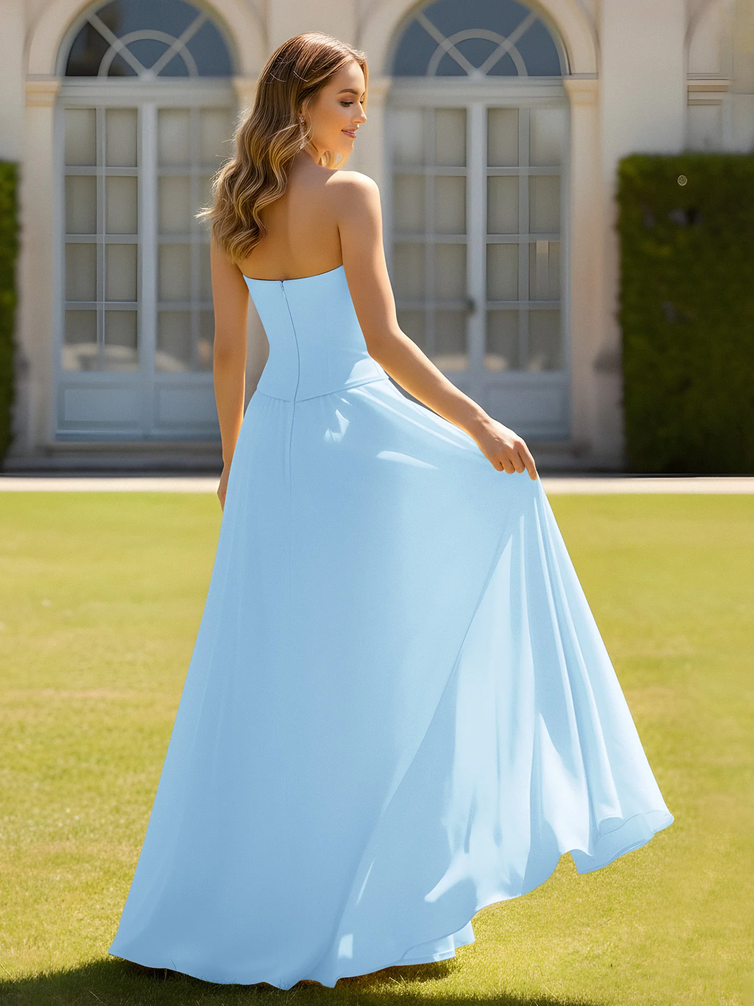 A-Line Sweetheart Chiffon Minimal Prom Dress Sky Blue - Image 2