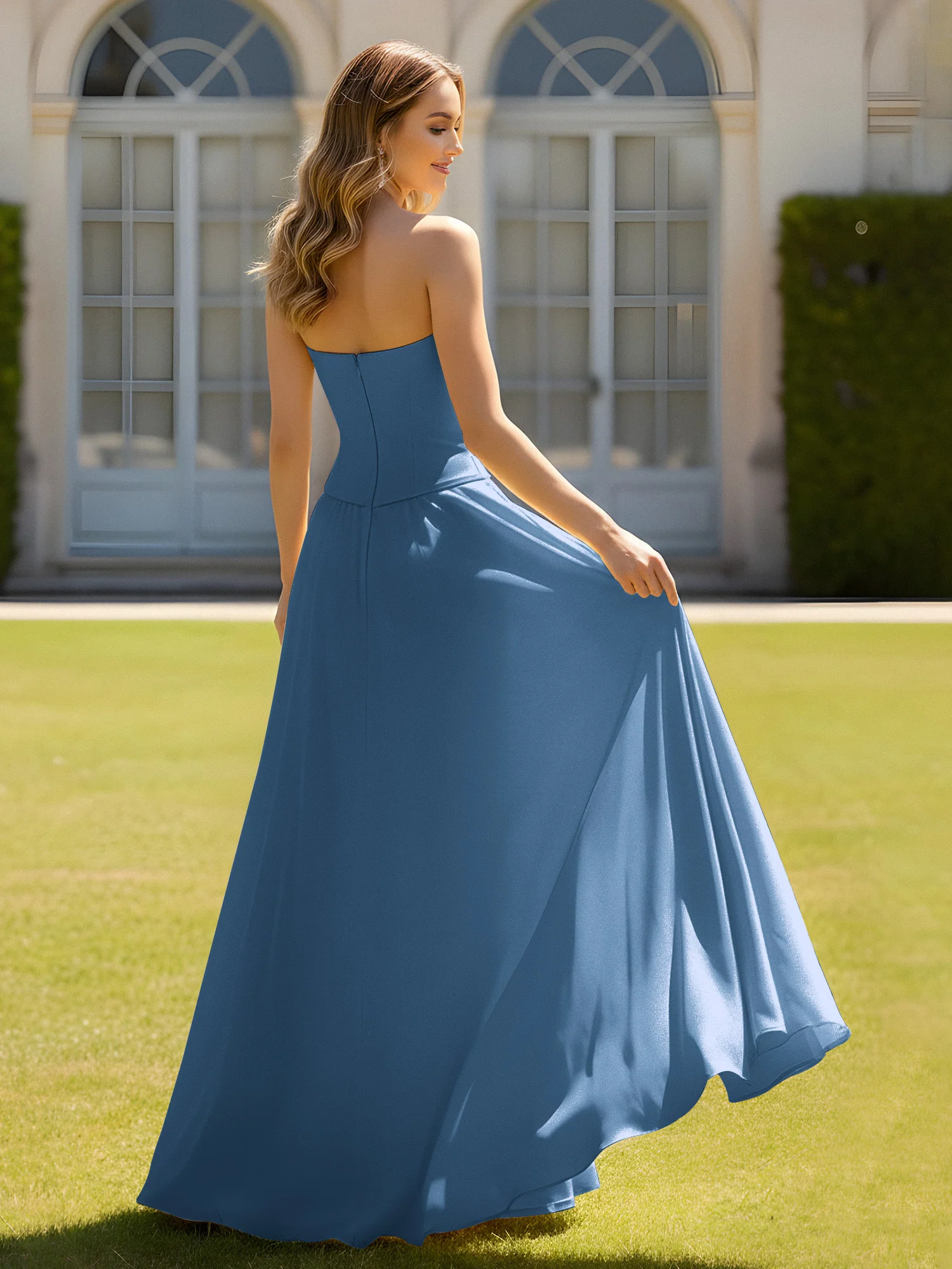 A-Line Sweetheart Chiffon Minimal Prom Dress Slate Blue - Image 2