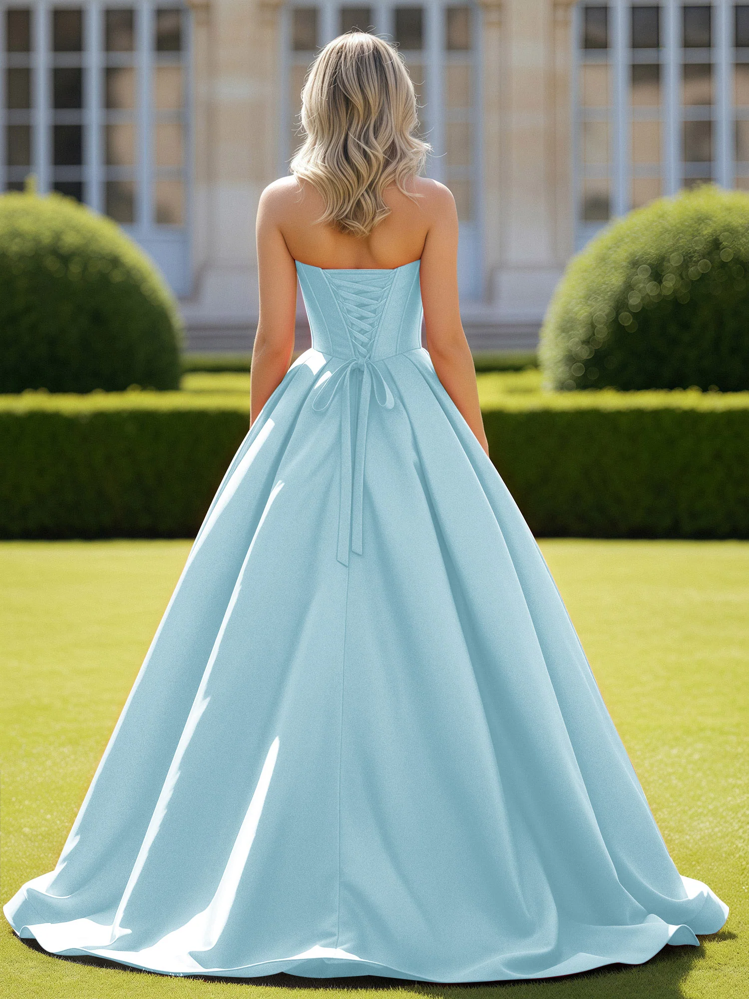 Sweetheart Satin Ball Gown Delicate Lace-Up Prom Dress Mist - Image 2