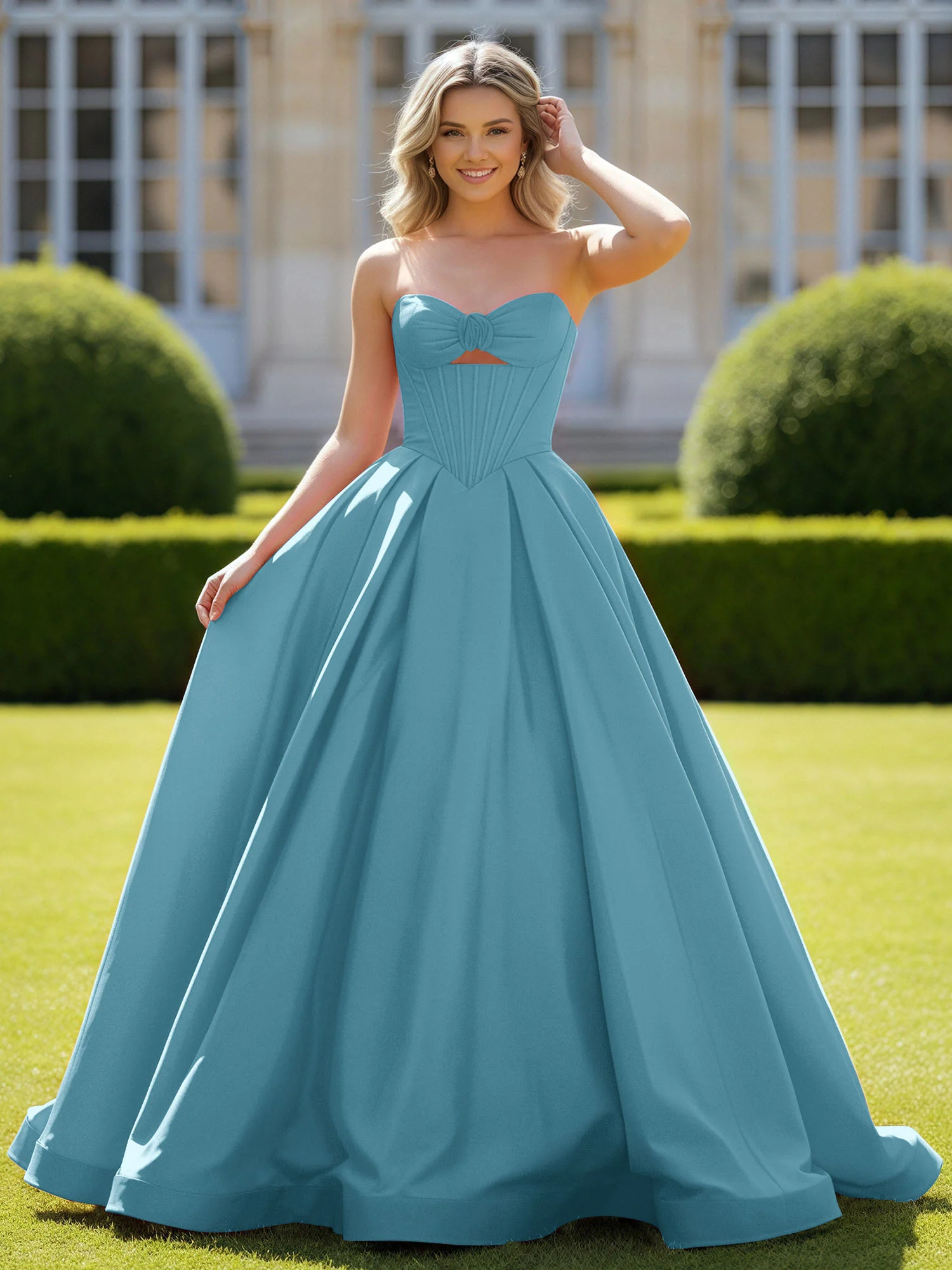 Sweetheart Satin Ball Gown Delicate Lace-Up Prom Dress Pool