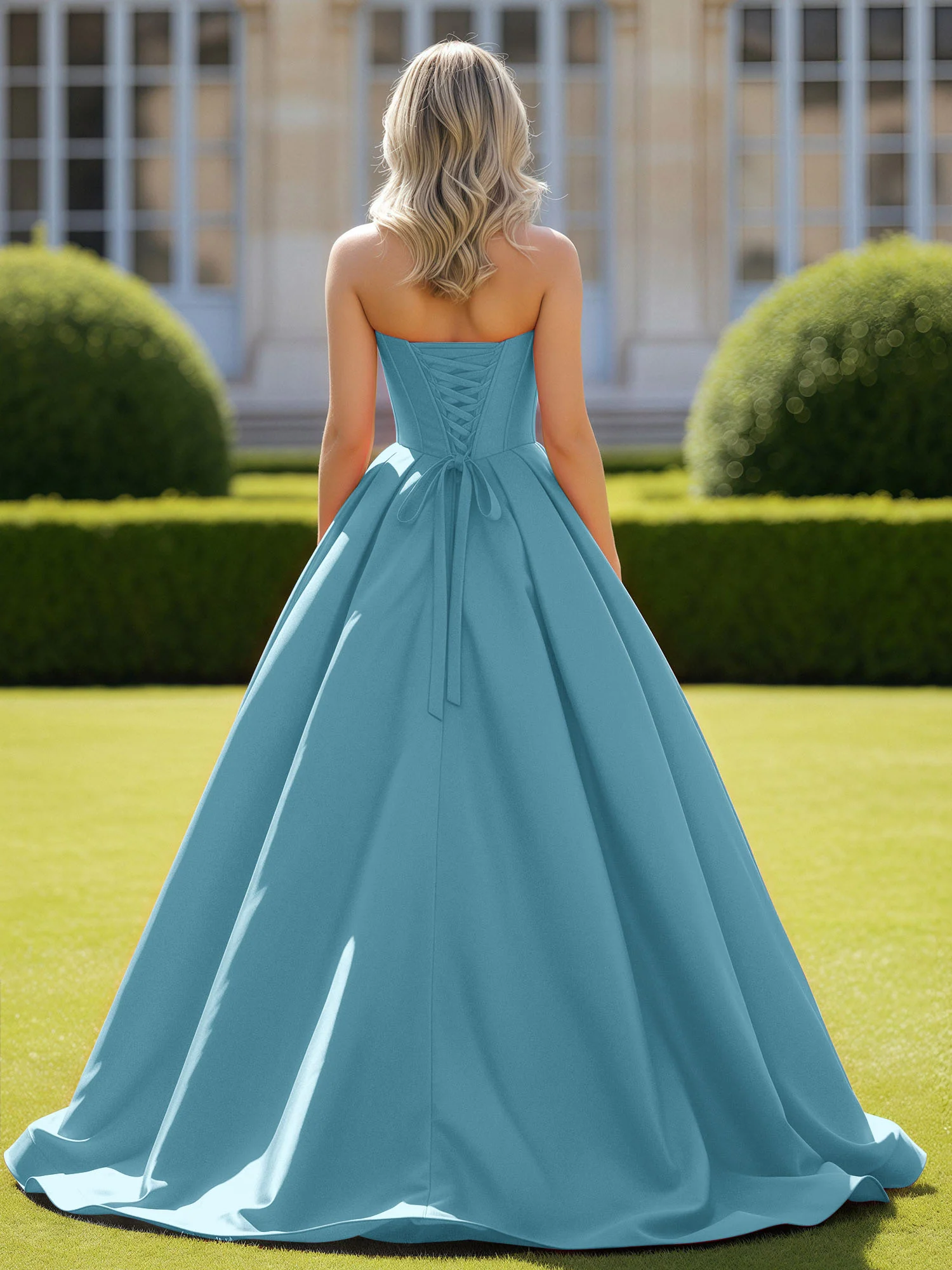 Sweetheart Satin Ball Gown Delicate Lace-Up Prom Dress Pool - Image 2