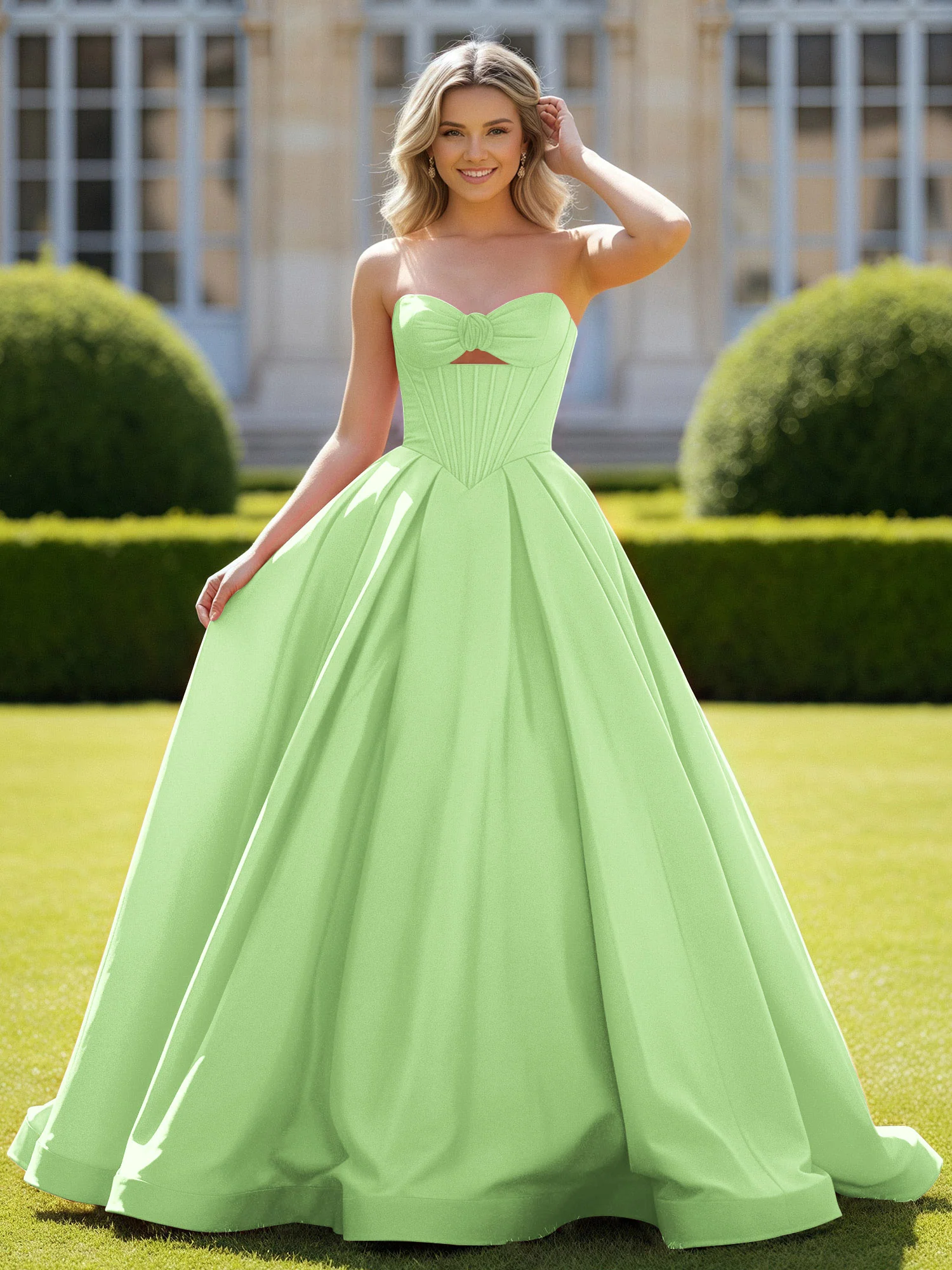 Sweetheart Satin Ball Gown Delicate Lace-Up Prom Dress Sage