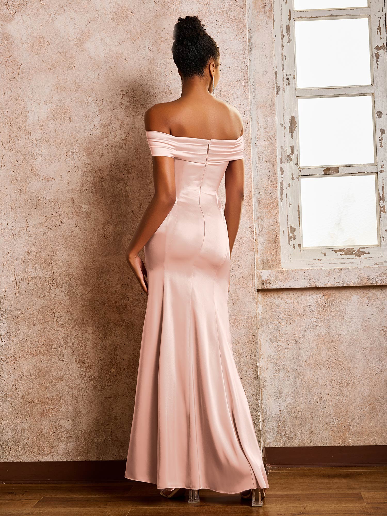 Trumpet/Mermaid Off-the-shoulder Acetate Satin Dresses Blushing Pink - Image 2