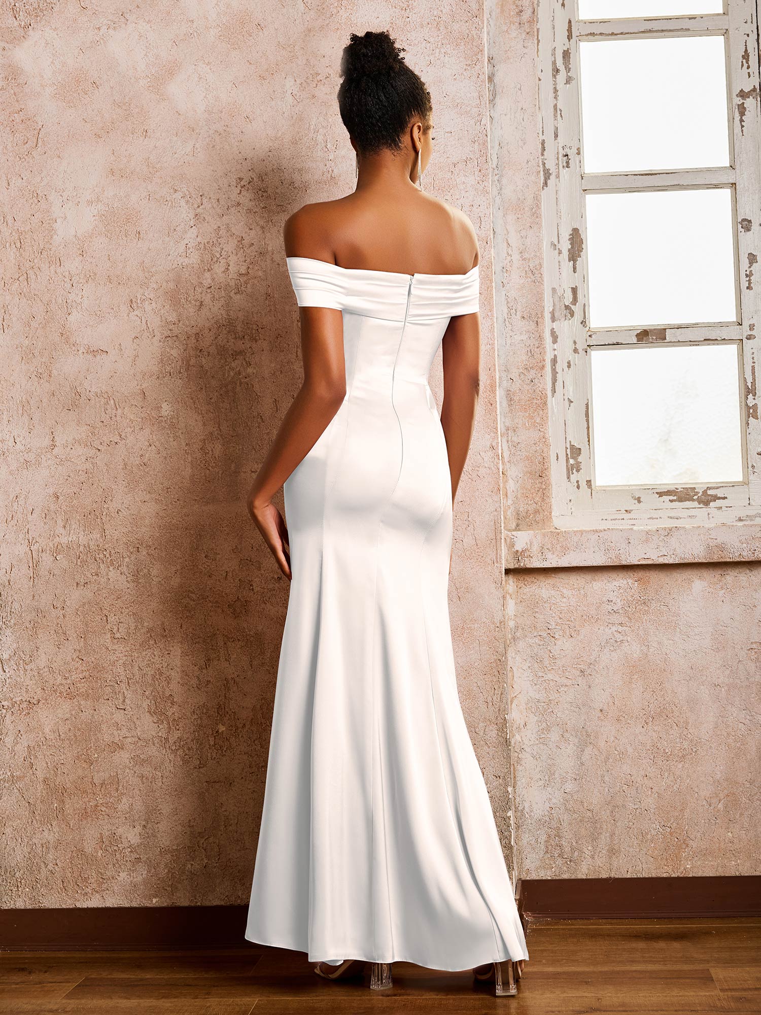 Trumpet/Mermaid Off-the-shoulder Acetate Satin Dresses Ivory - Image 2