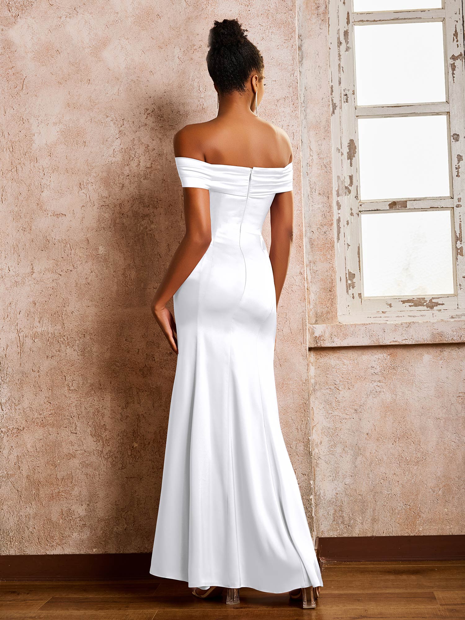 Trumpet/Mermaid Off-the-shoulder Acetate Satin Dresses White - Image 2