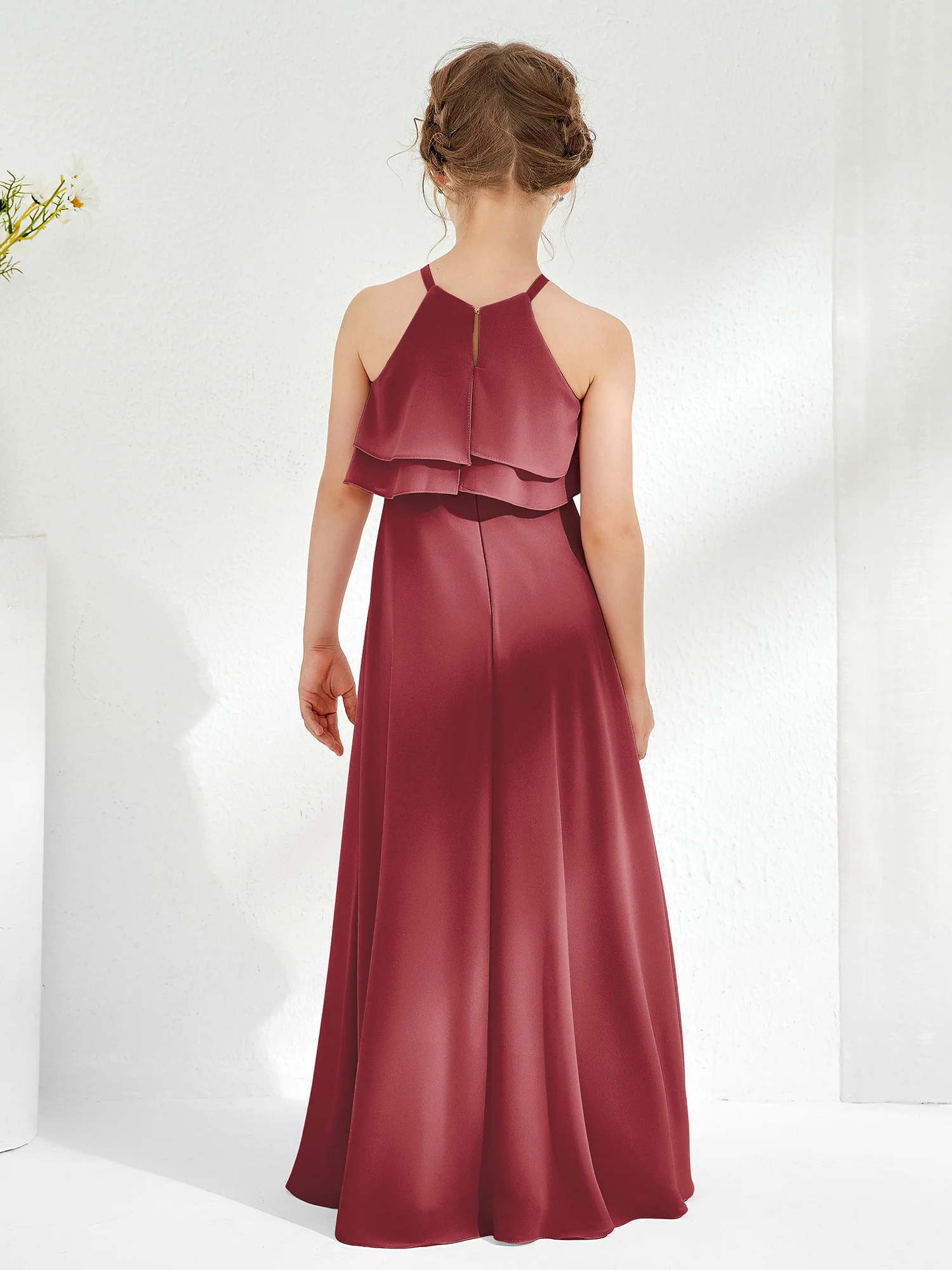 Two Layers Ruffles Junior Bridesmaid Dresses Cinnamon Rose - Image 2