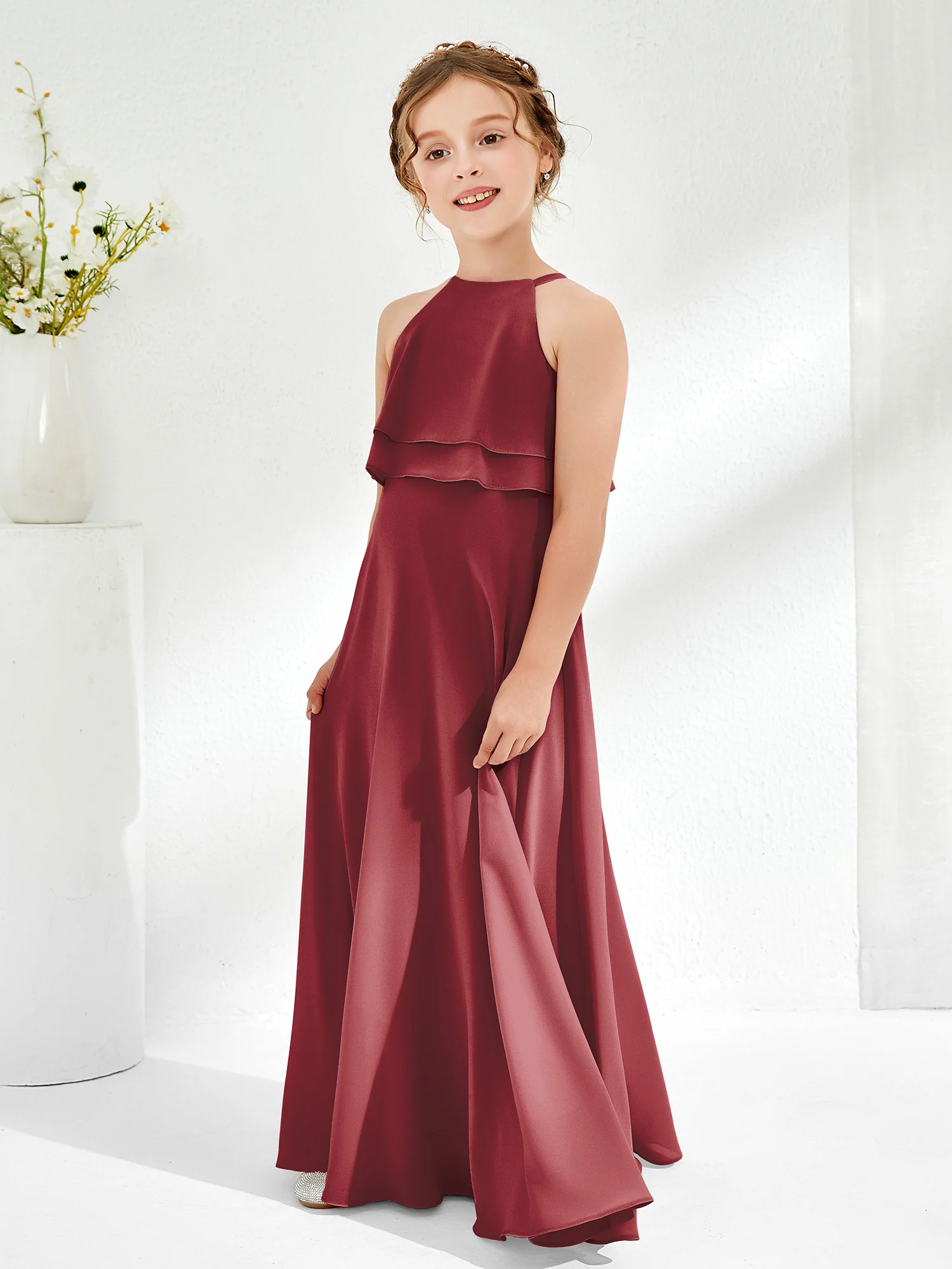 Two Layers Ruffles Junior Bridesmaid Dresses Cinnamon Rose - Image 3