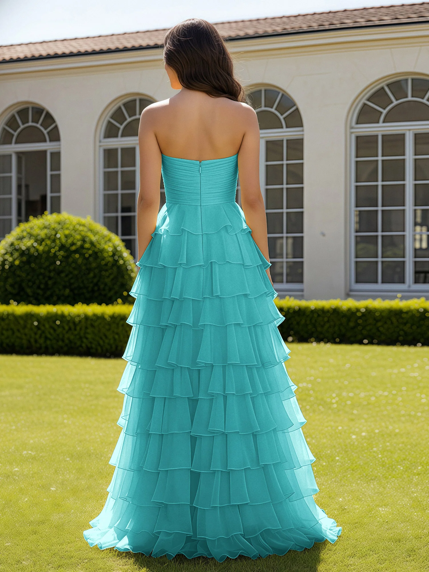 Chiffon Ruffle Sweetheart Prom Dress With Slit Jade - Image 2