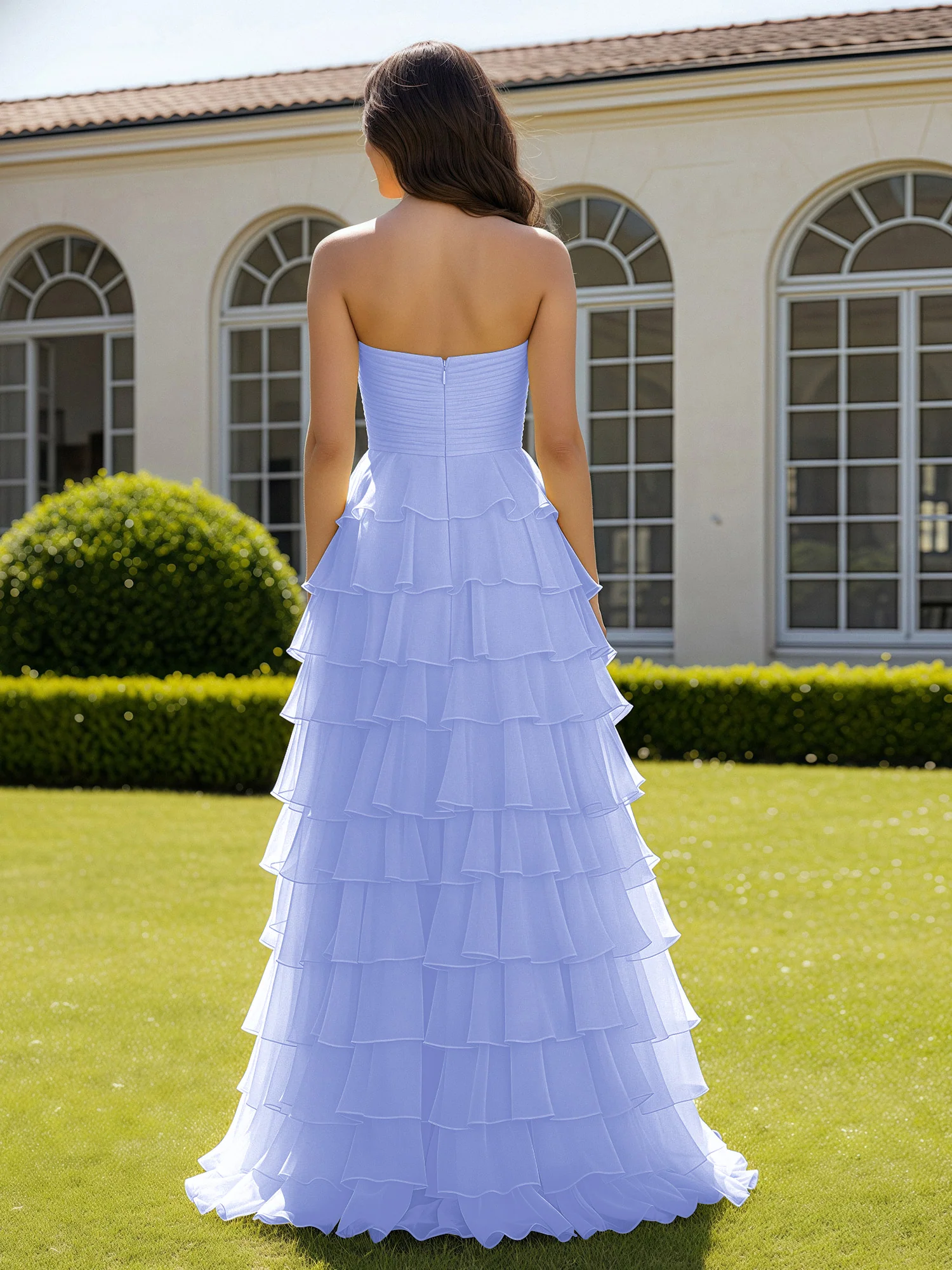 Chiffon Ruffle Sweetheart Prom Dress With Slit Lavender - Image 2