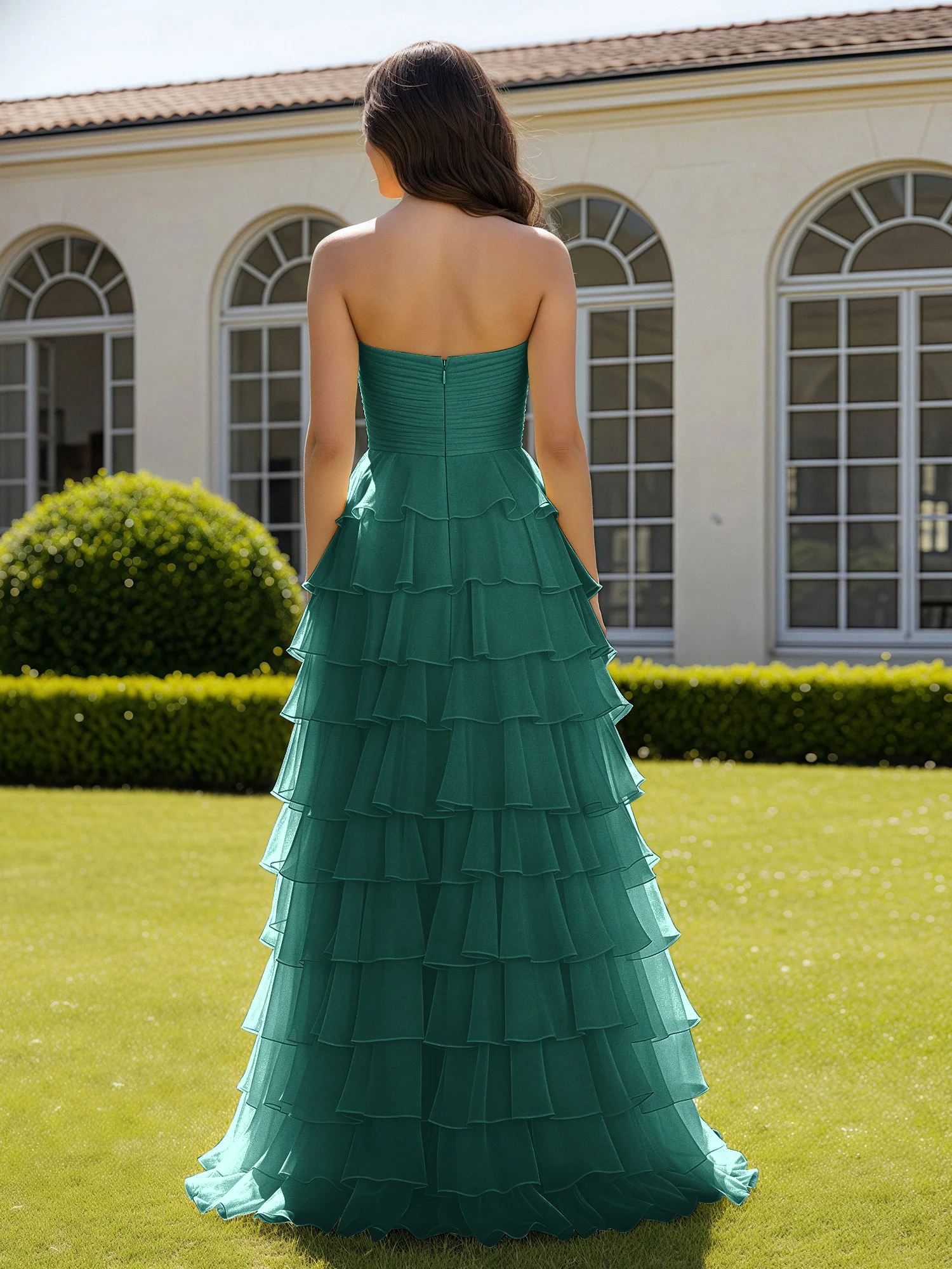Chiffon Ruffle Sweetheart Prom Dress With Slit Peacock - Image 2