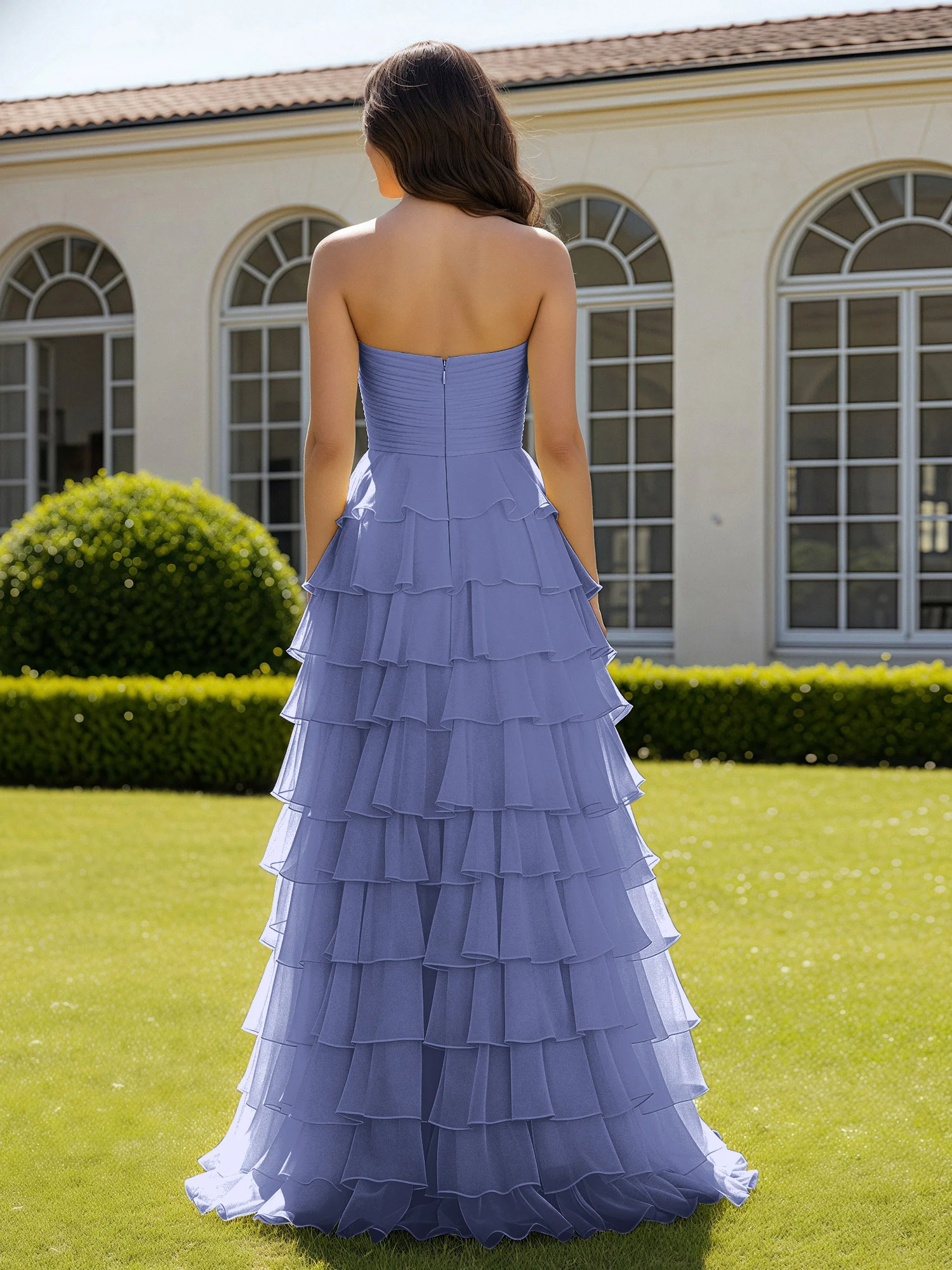 Chiffon Ruffle Sweetheart Prom Dress With Slit Periwinkle - Image 2