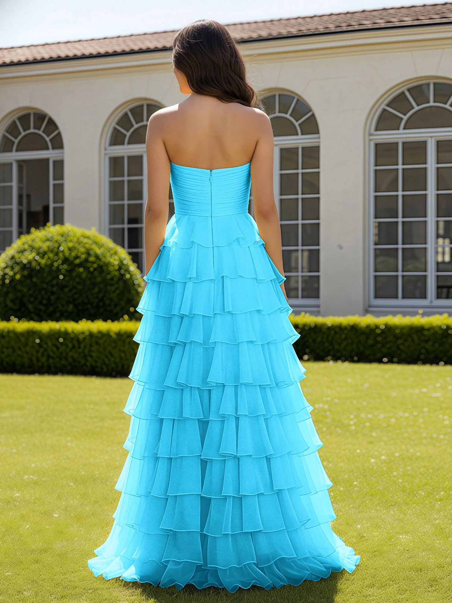 Chiffon Ruffle Sweetheart Prom Dress With Slit Pool - Image 2