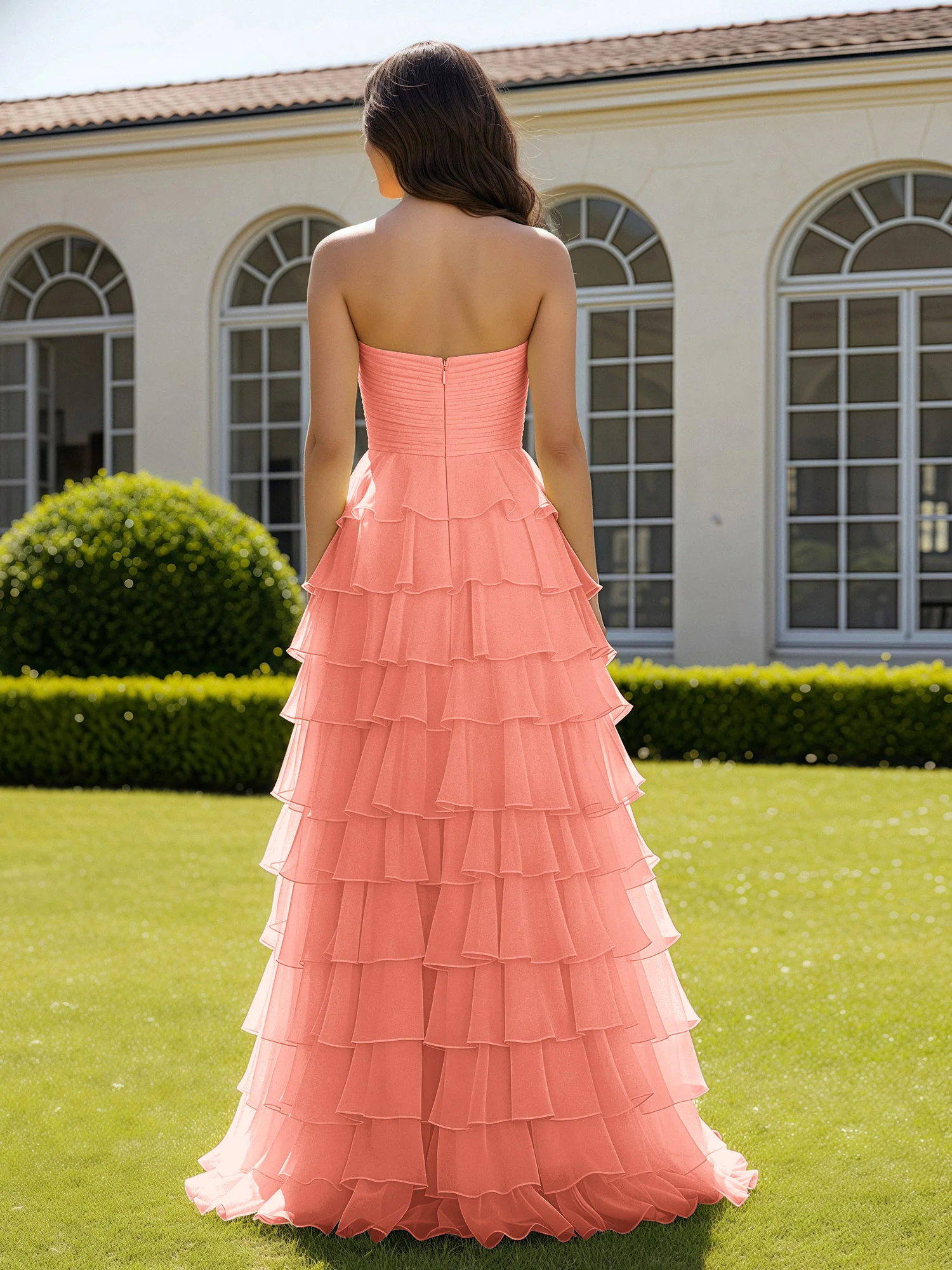 Chiffon Ruffle Sweetheart Prom Dress With Slit Sunset - Image 2