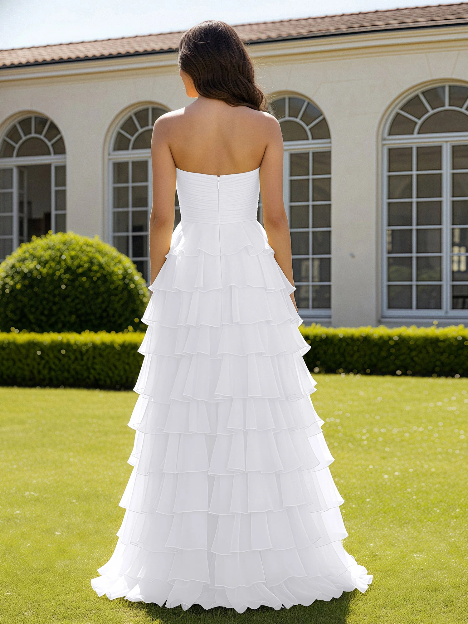 Chiffon Ruffle Sweetheart Prom Dress With Slit White - Image 2