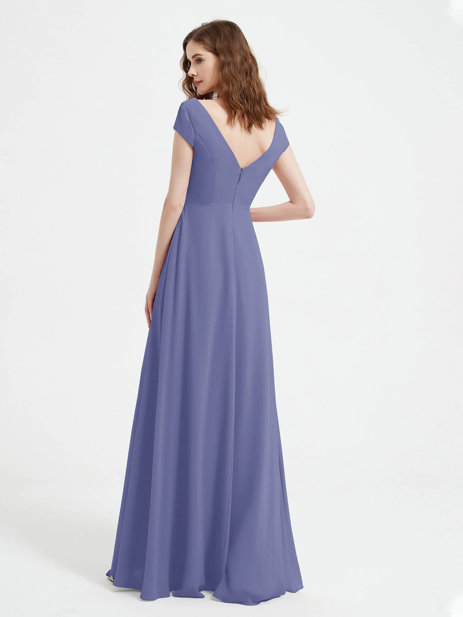 V-neck A-line Chiffon Dress With Slit Periwinkle Plus Size - Image 2