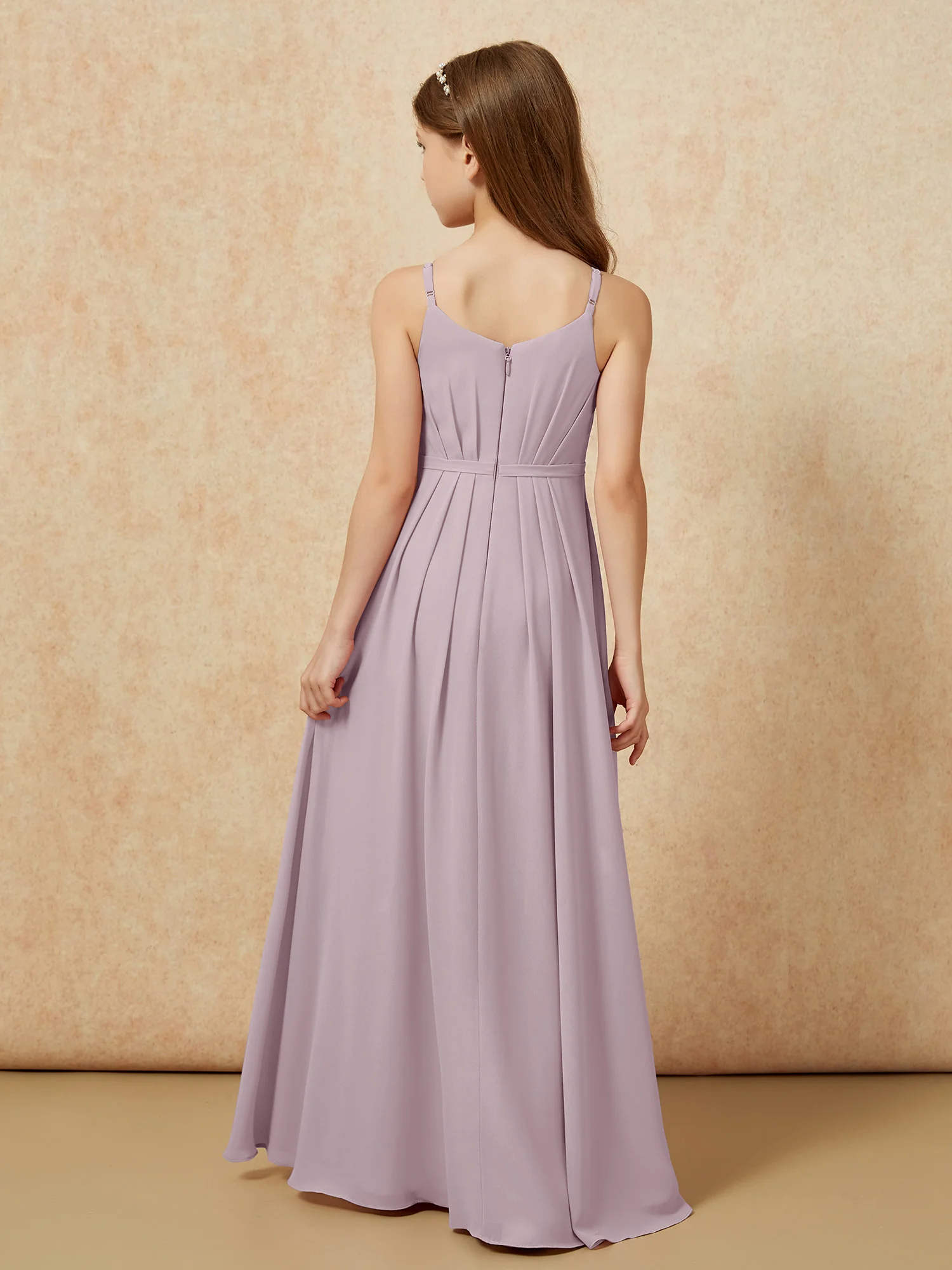 V-neck Spaghetti Straps Chiffon Junior Bridesmaid Dresses Dusk - Image 2