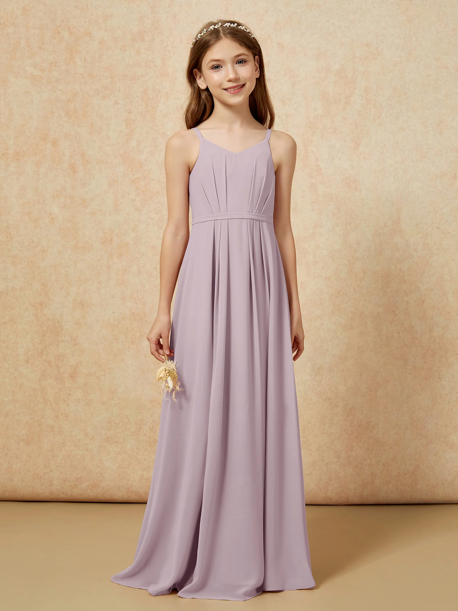 V-neck Spaghetti Straps Chiffon Junior Bridesmaid Dresses Dusk - Image 4