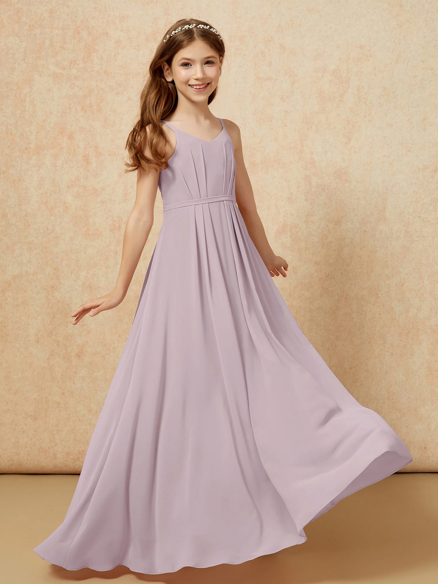 V-neck Spaghetti Straps Chiffon Junior Bridesmaid Dresses Dusk - Image 6