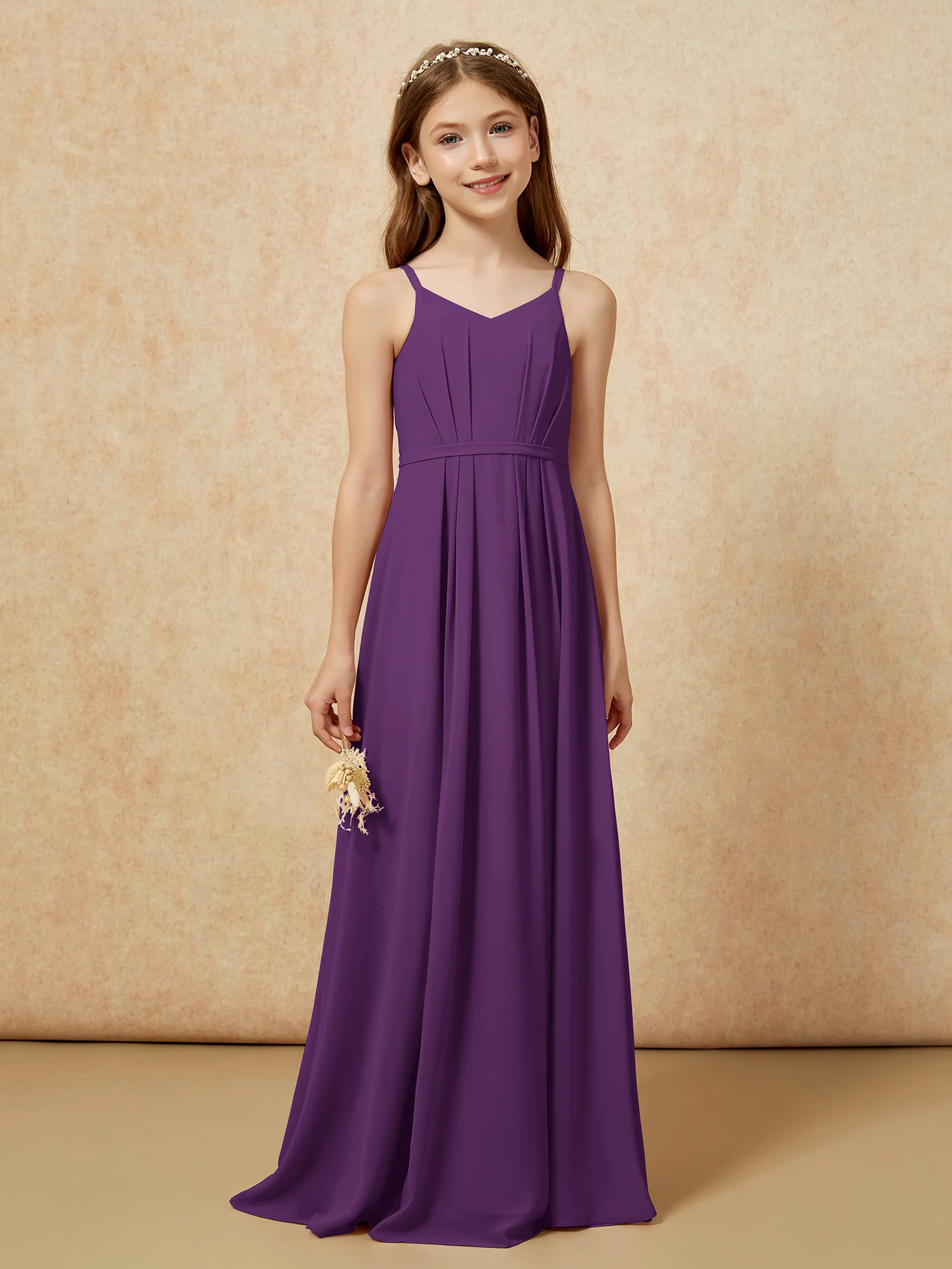 V-neck Spaghetti Straps Chiffon Junior Bridesmaid Dresses Grape - Image 4