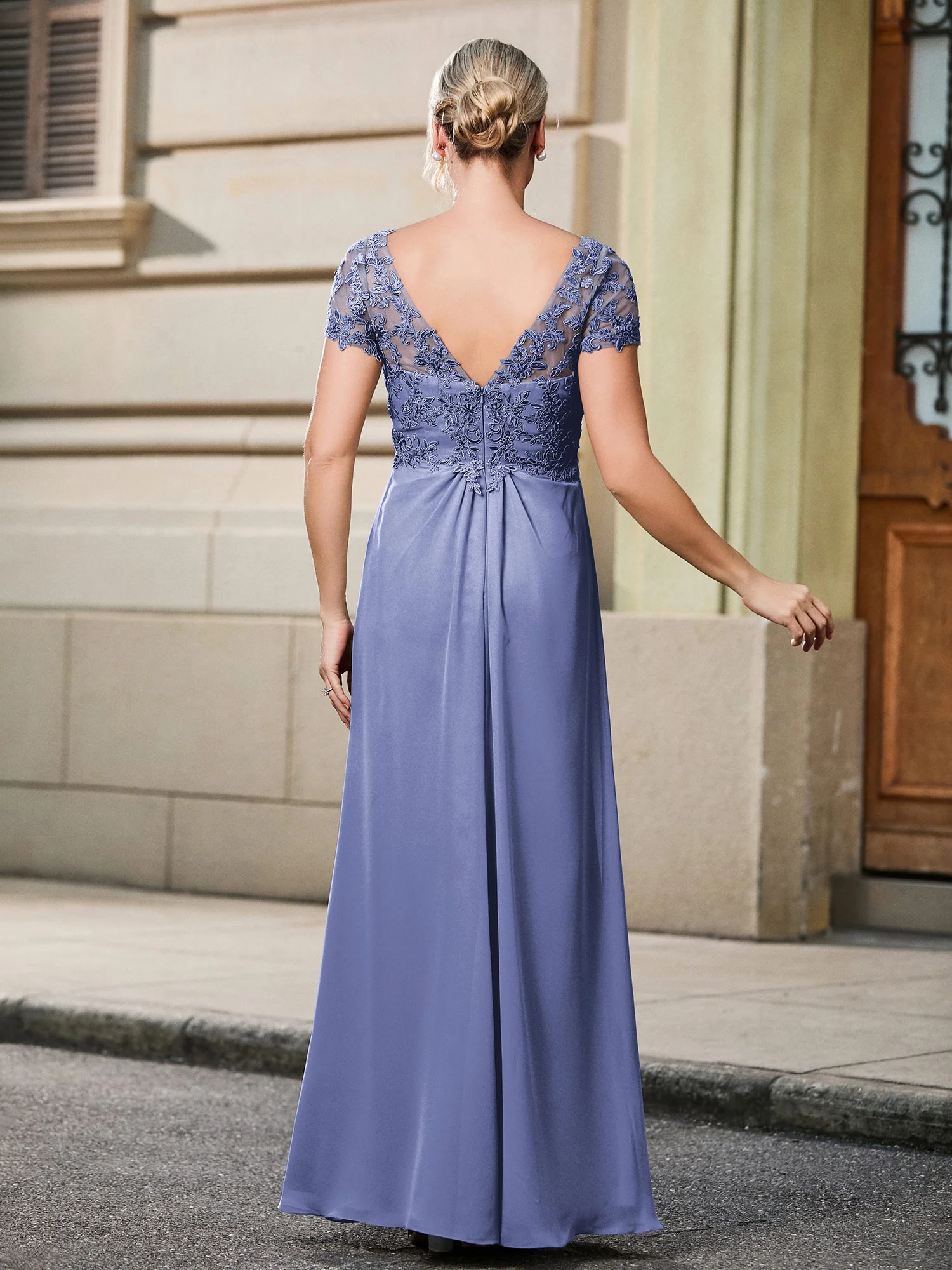 V-neck Tea-length Dress with Flutter Sleeves Periwinkle - Image 3