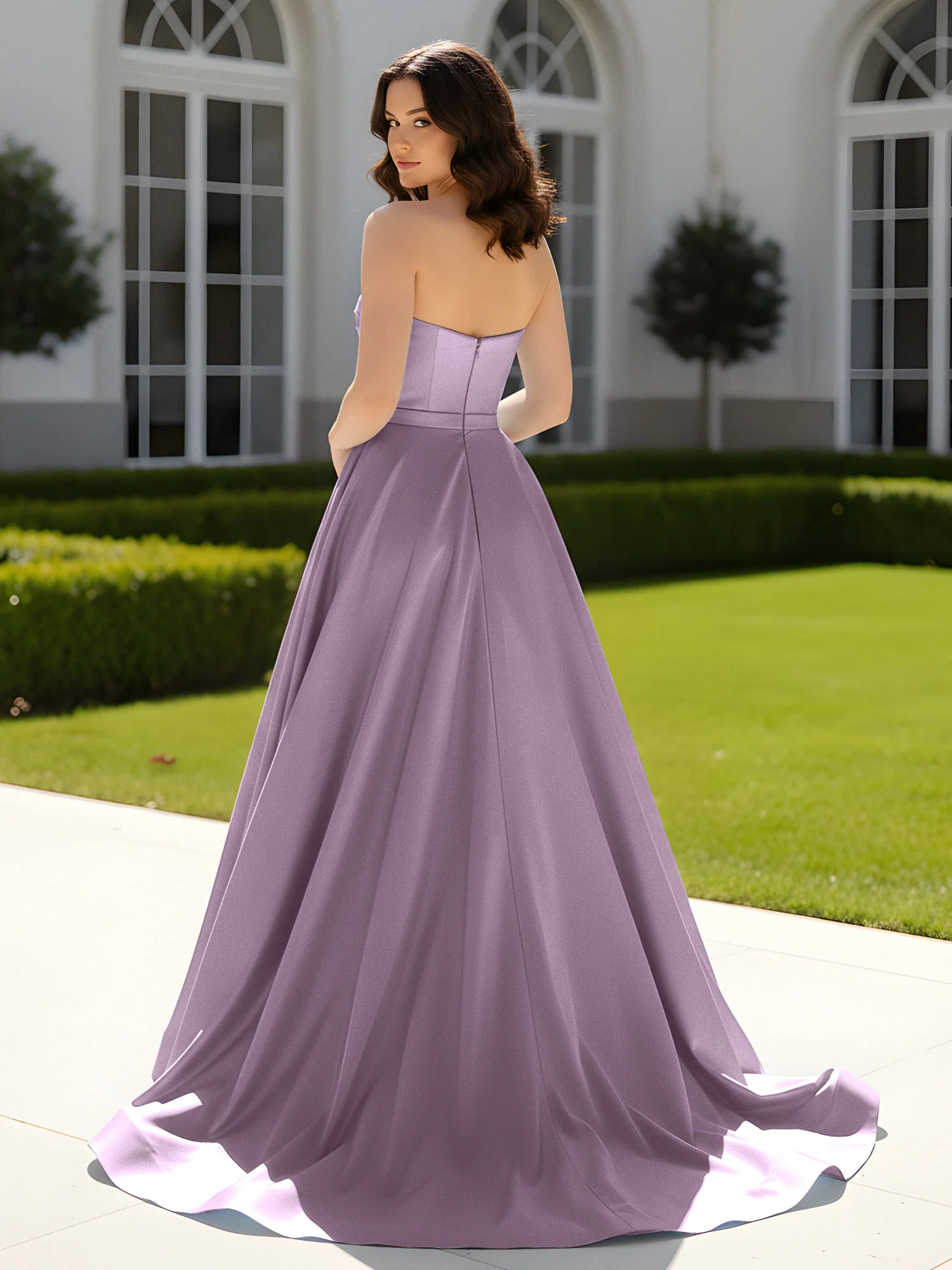 Pleated Sweetheart Satin Ball Gown With Sweep/Brush Train Wisteria - Image 2